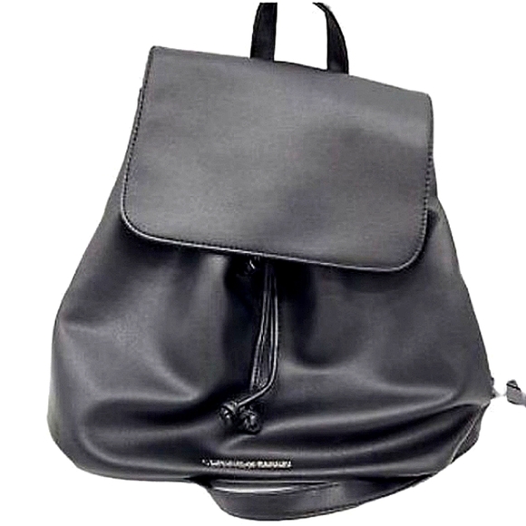 Victoria's Secret Solid Black Faux Pebble Leather Drawstring Backpack Bag - Picture 4 of 16